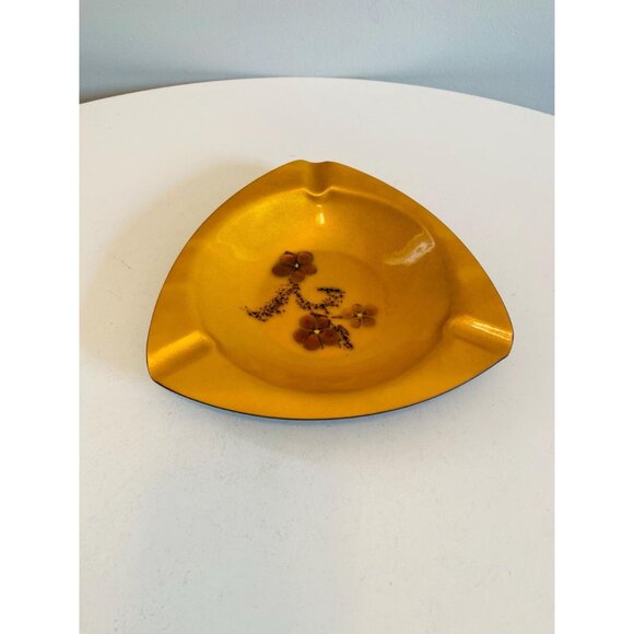 Vtg Enamel on Copper Ashtray by Bovano of Cheshire Conn, Mid Century Floral Dish - Picture 2 of 8